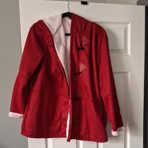 Red Toggle Coat with Hood